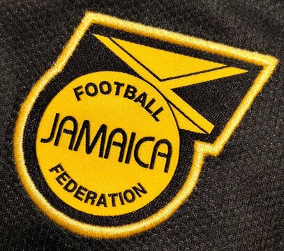 Photo of the embroidered emblem of the Jamaica national football team&rsquo;s 2026 away kit. 