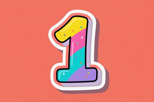 Cartoon number 1 colorful solid coral background