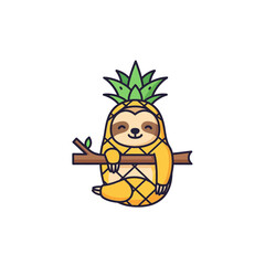 Fototapeta premium Sloth Wearing Pineapple Costume Hangs.