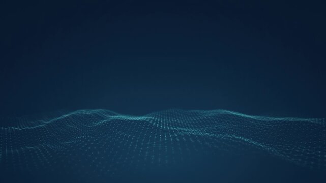 An undulating digital grid of interconnected dots and lines creates a fluid wave motion