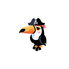 Obraz premium Toucan Wearing Pirate Hat Cartoon.