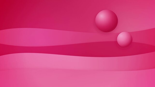 Two pink three-dimensional spheres float above undulating fuchsia wave shapes