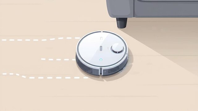 Robot vacuum cleaner cleaning floor vector animation