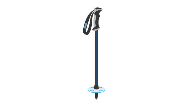 Ski Pole with Basket and Tip: A single ski pole, designed for winter sports, features a comfortable grip, adjustable strap, and a durable tip with a snow basket for stability on powdery terrain.