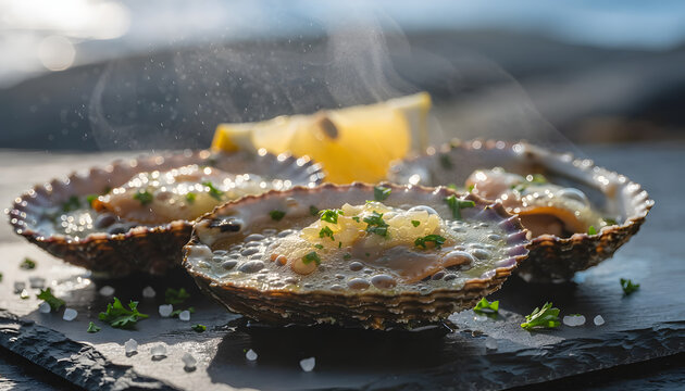 Azorean Grilled Limpets with Garlic Butter Close Up Shot