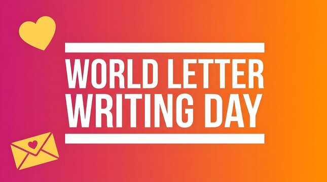 World letter writing day banner with a heart and envelope icon on a vibrant gradient background