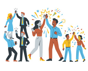 Obraz premium Successful Diverse Business Team Celebrating Achievement with High Fives and Confetti