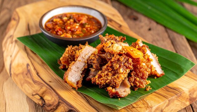 Balinese Babi Guling Crispy Roast Pork Close Up Shot