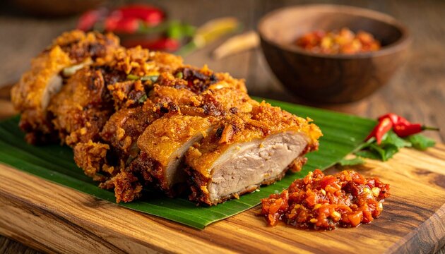 Balinese Babi Guling Crispy Roast Pork Close Up Shot