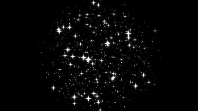 White glitter star dust trail sparkling overlay, twinkle shine burst with magical fairy tail particles, glowing star rays animation, cartoon doodle sparkle effect, black screen seamless loop, 4k