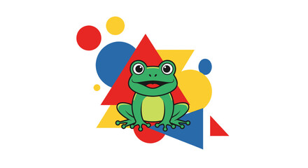 Obraz premium Bright cartoon frog illustration with vibrant geometric shapes.