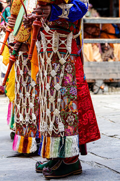 Bhutan, in the village of Bumthang, dancers in colourful costumes on the yearly festival of Jakar.
