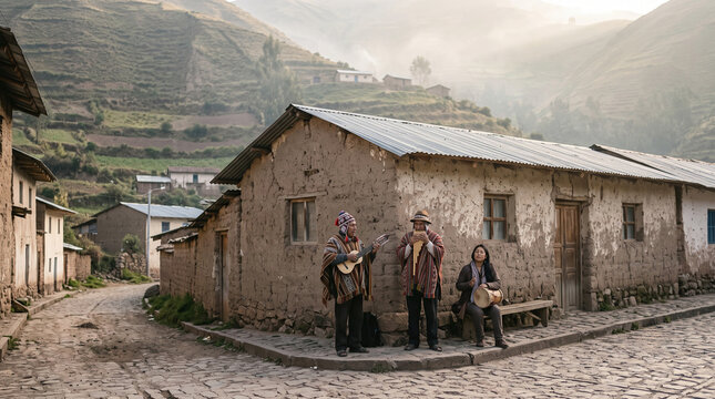 M&uacute;sicos callejeros en una esquina &mdash; herencia y quietud rural serena