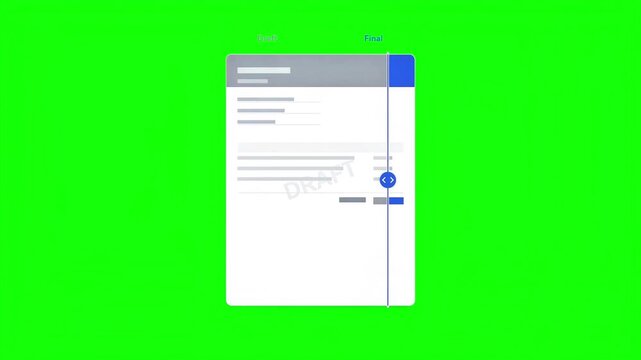 Document Draft and Final Comparison Slider Animation on Green Screen