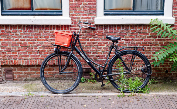 Black Bicycle with Orange Crate