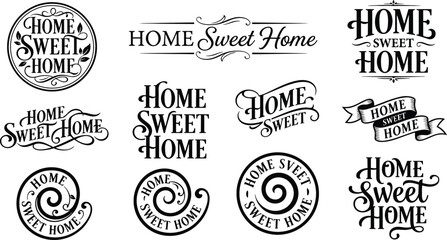 Fototapeta premium Home Sweet Home Typography Collection with Vintage, Script, Badge, and Decorative Lettering Designs for Wall Art, Signs, Prints, and Home Decor