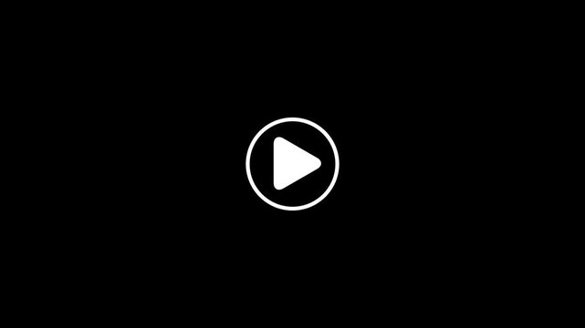 Play and pause button interface animation with cursor click on black background