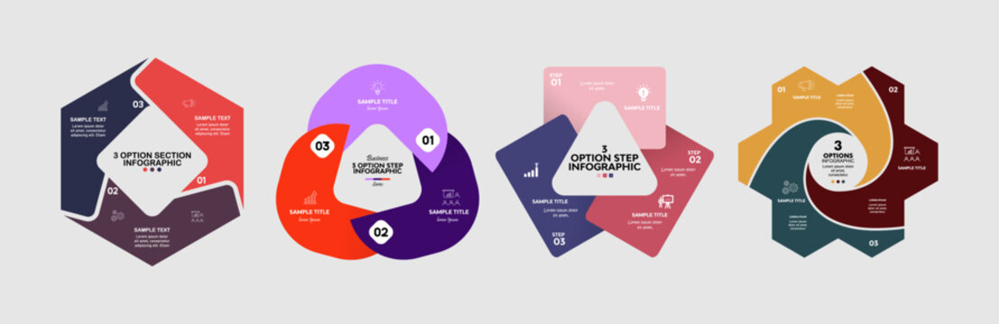 Circle infographic 3 step option set vector, for business presentation or communication. Venn diagram 3 option set. Vector editable