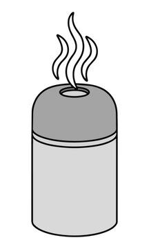 Minimalist line art icon of a sleek aromatherapy diffuser with rising steam wisps, isolated on white. Wellness and relaxation concept