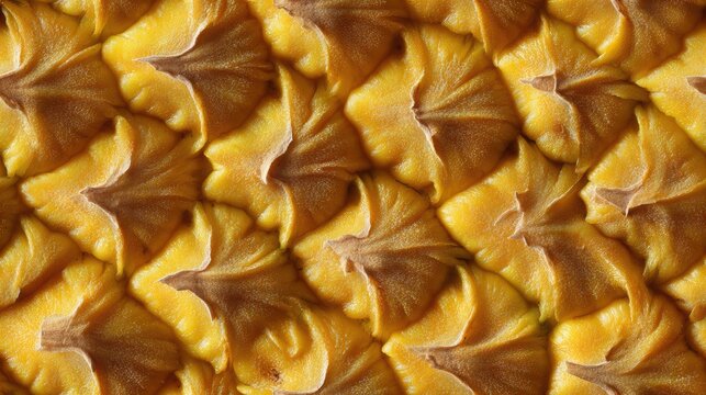 Close-up macro texture of a fresh pineapple skin showing detailed golden geometric patterns