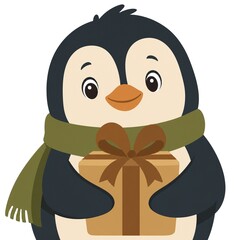 Obraz premium penguin holding a gift box close up flat design