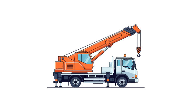 Flat vector illustration of an orange truck-mounted mobile crane with telescopic boom isolated on white background.