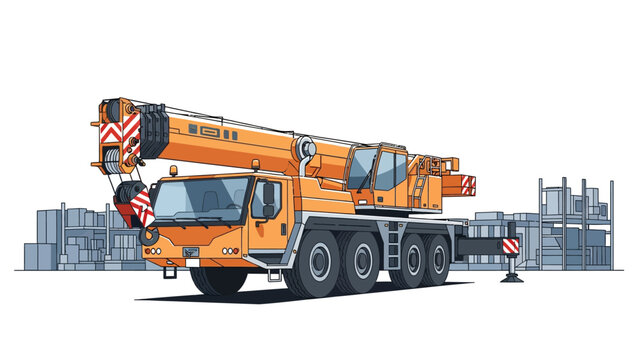 Orange Mobile Truck Crane Illustration Isolated on White for Construction and Industrial Design