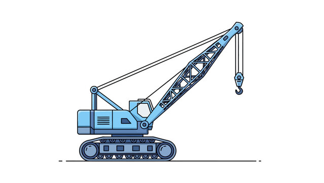 Blue crawler crane illustration featuring heavy construction lifting machinery and lattice boom, isolated on a white background.