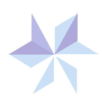 Stylized geometric star shape composed of overlapping pastel triangles and rhomboids in flat minimalist style isolated on white background abstract design concept