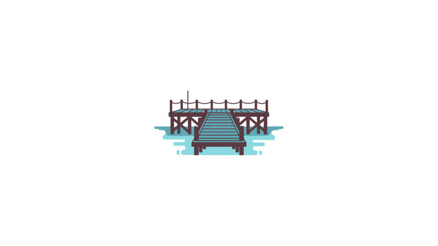 Minimalist Wooden Pier Flat Vector Illustration over Calm Blue Water