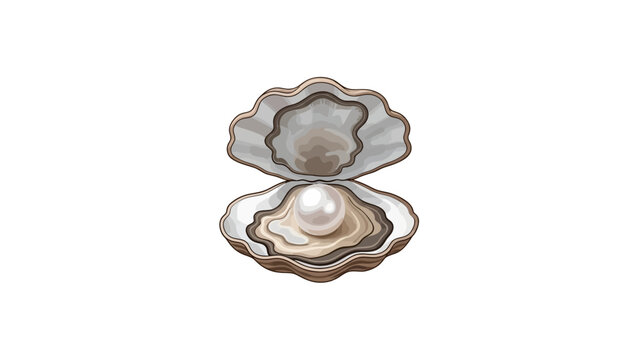 Pearl inside open oyster shell vector illustration isolated on white background