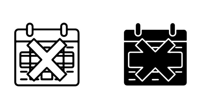 Calendar Icons With Cross Mark, Deadline Symbol, Event Cancelled, Time Management Vector Set