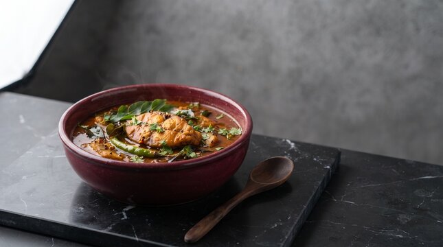 Kerala meen curry coconut fish menu design food photography