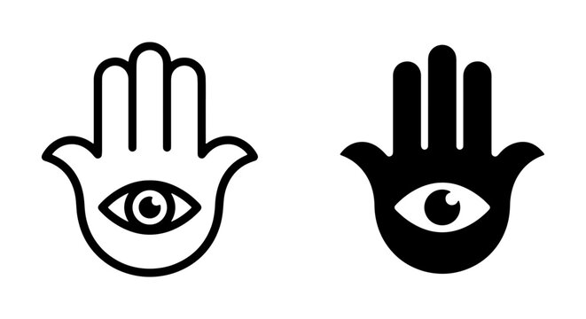Hamsa Hand Symbols, Evil Eye Protection Icons, Hand of Fatima Talisman Graphics, Spiritual Amulet Vector Art