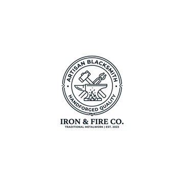 Artisan Blacksmith Logo and Traditional Metalwork Badge Icon