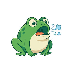 Fototapeta premium Cute Surprised Cartoon Green Frog Exhaling Air Illustration Isolated on White