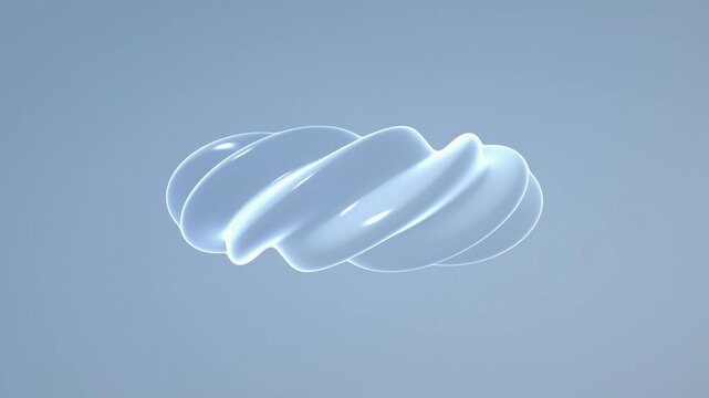 A light blue glossy twisted 3D shape rotates smoothly on its axis