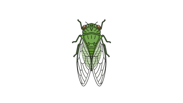 Green Cicada Insect Vector Illustration Isolated on White Background