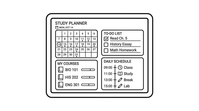 Minimalist study planner template with calendar to do list and daily schedule sections.