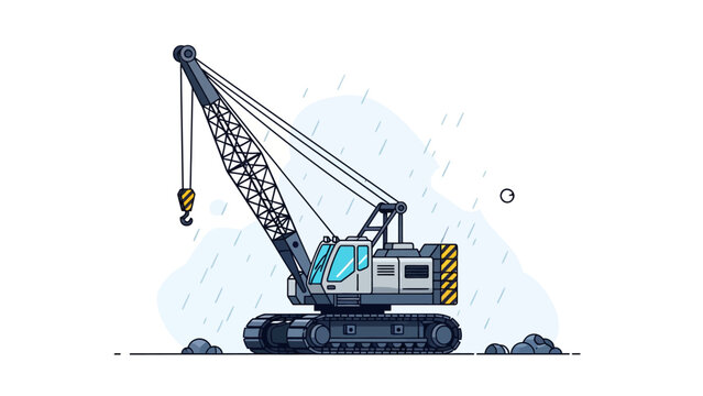 Flat vector illustration of a heavy crawler crane construction machine on white background
