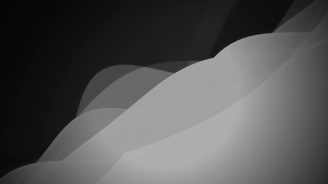 Translucent wavy shapes slowly flow across a gray and black frame