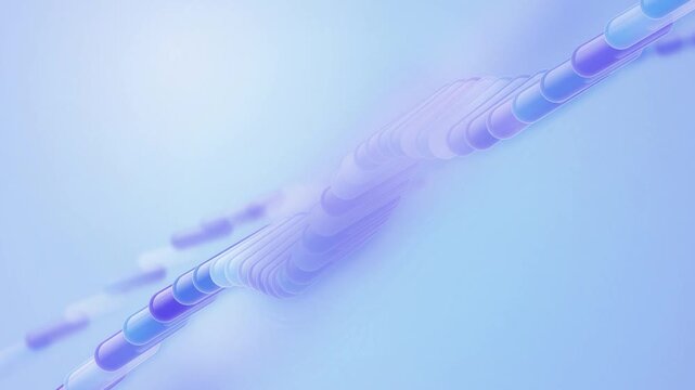 Two parallel undulating lines of capsule-like elements flow dynamically