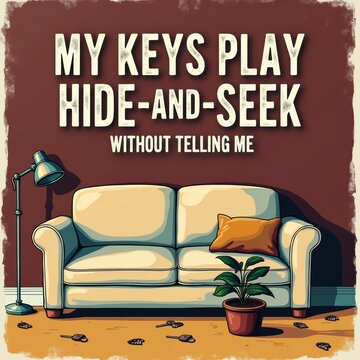 Whimsical Wall Art Quote About Keys, Hide-and-Seek, and Secrets on Couch