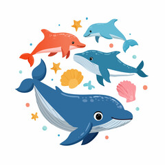 Fototapeta premium Playful Marine Mammals Vector