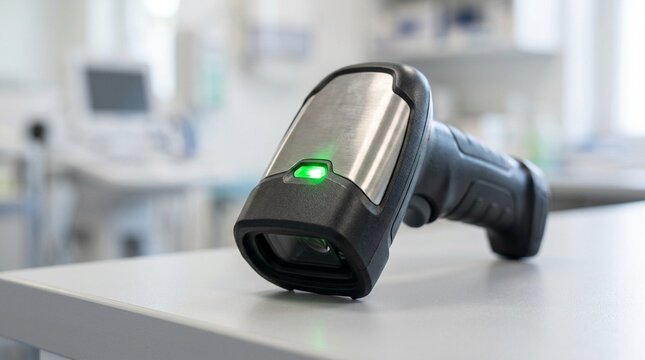 Scan confirmation light glowing green on a handheld barcode reader