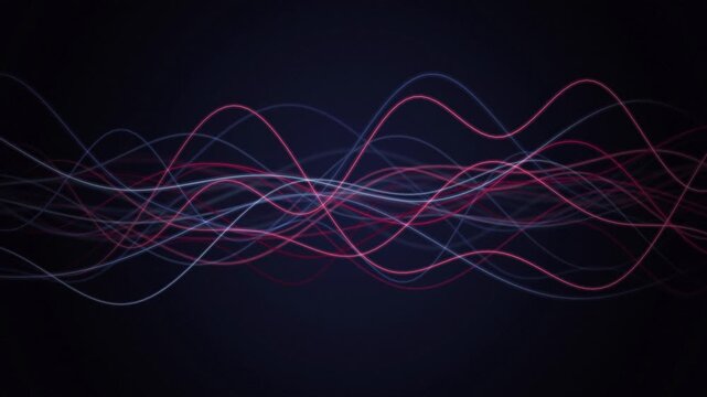 Glowing neon pink and blue wavy lines flowing horizontally