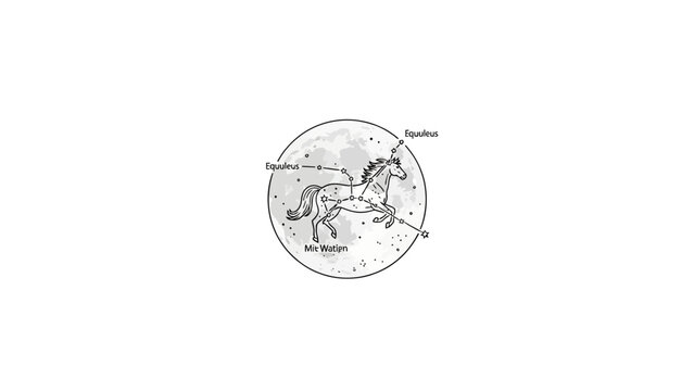 Equuleus Constellation and Jumping Horse Illustration on Full Moon Background