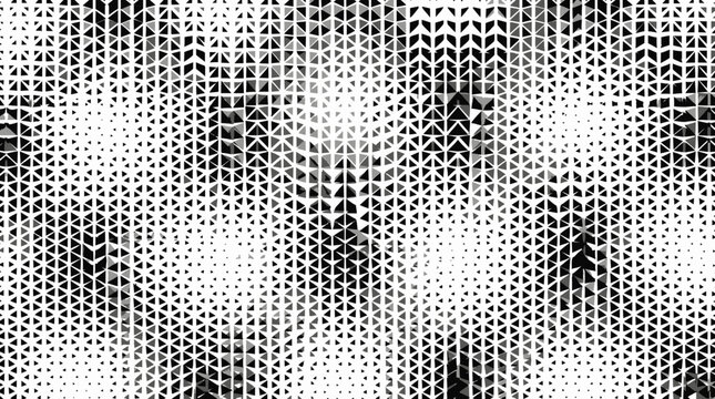 A monochrome abstract background featuring a repeating geometric triangle pattern