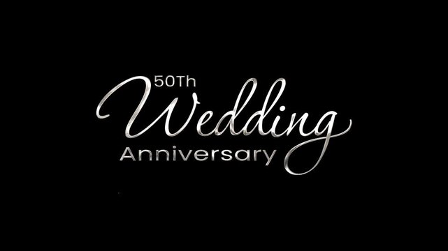 50th wedding anniversary animation handwritten style on silver color and black background