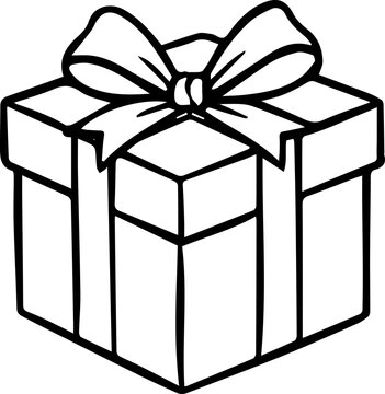 gift box with ribbon bow vector illustration, black and white present and celebration design element